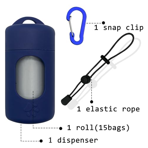 Image of Dog Poop Bag Dispenser for Leash with Snap Clip, Skin-friendly Texture Waste Bag Holder for Dog Walks and Cats, Pets Litter Bag Container, Indoor & Outdoor Use (Navy, 1)
