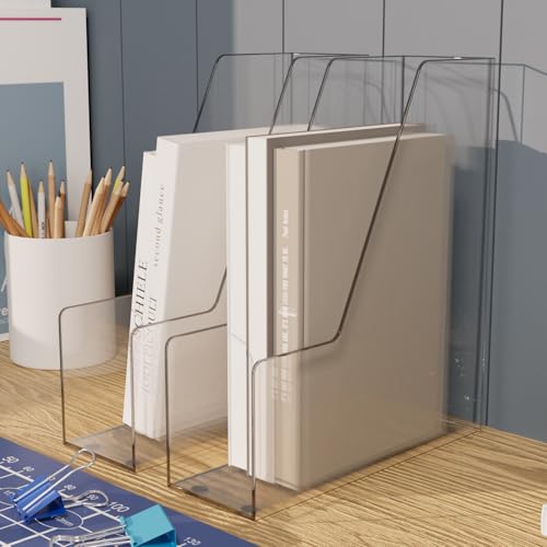 ICCGBHGO Clear Magazine Holder, Plastic Vertical Book File Magazine Note Organizer, Paper Storage Desk Organizer, Office Accessory Organization 2PCS