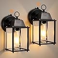 Dusk to Dawn Outdoor Wall Lights 2-Pack, Black Exterior Light Fixtures with Clear Glass, Waterproof Modern Porch Sconce Lanterns for Garage, Patio, Front Door, House (E26 Bulb Not Included)