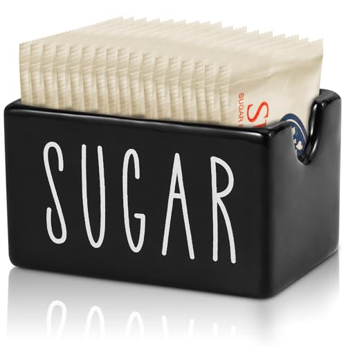 MOJIEZUO Ceramic Sugar Packet Holder for Coffee Bar, Caddy, Container, Dispenser, Organizer for Table, Office, Hotel, Restaurant (Black)