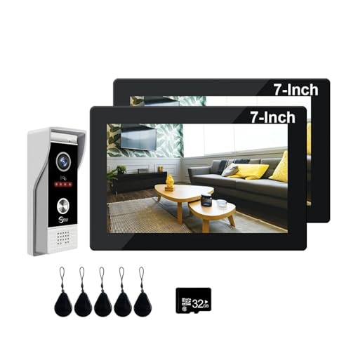 Video Timbre, Videoportero de 7/10 pulgadas 1080P con timbre for apartamento, kit de 2 monitores for casa particular, de seguridad wifi for el hogar, desbloqueo por deslizamiento.(B-KXT7-2 94202BC)