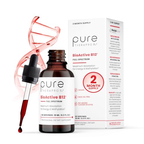 Pure Therapro Rx Vitamin B12 Supplement for Men & Women | Methylated Sublingual Liquid Methylcobalamin + 2 More Forms | 1 250 mcg B12 per Drop (4 Drops = 5 000mcg / 2 Month Supply) 10 ml