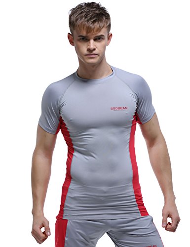 SEOBEAN Men's Sports Gym Training Fitness Short Sleeve Tee
