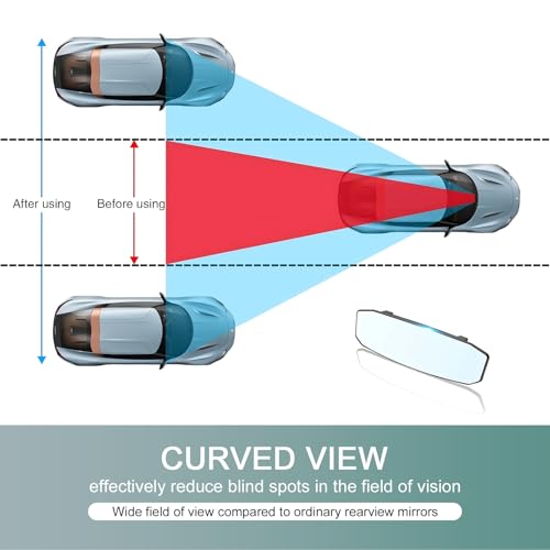 Image of leechio Rear View Mirror, 11.7 inch x 3.5 inch x 1.2 inchHD Wide-angle Rearview Mirror /Baby Car Mirror, Anti-glare Clip-on Blind Spot Mirror, Universal for Cars (Silver)