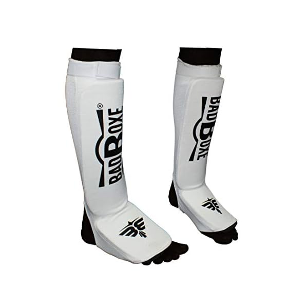 Twister-Muay-Thai-Boxing-KickboxingKarate-Taekwondo-MMA-Elastic-Cloth-Shin-Instep-Padded-Guards-Shin-in-Steps-Shin-Guards-Different-Sizes-Pair BadBoxe Muay Thai, Boxing, Kickboxing,Karate, Taekwondo, MMA Elastic Cloth Shin & Instep Padded Guards, Shin in Steps, Shin Guards, Different Sizes (Pair) (White/Black, S/M)