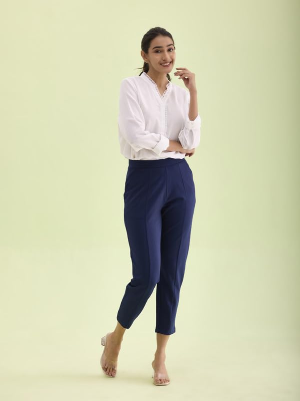 Image of GO COLORS Viscose Stretch Blend Ponte Pants Full Length for Women| Breathable, Mid Rise