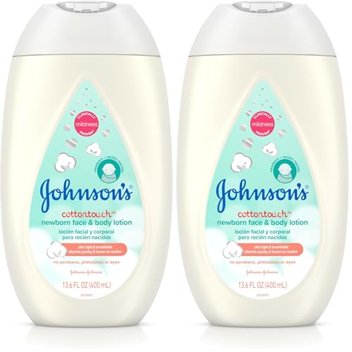 Image of Johnson's CottonTouch Newborn Baby Face and Body Lotion, Hypoallergenic Moisturization for Baby's Skin, Made with Real Cotton, Paraben-Free, Dye-Free, 13.6 fl. oz (Pack of 2)