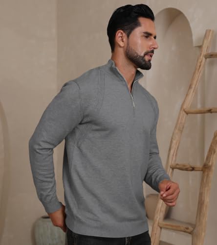 Mens Fashion Knit Pullover Sweater Quarter Zip Long Sleeve Mock Neck Ribbed Sweater3