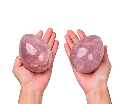 Image of AMOYSTONE Decorative Rose Quartz Egg, Irregular Large Healing Crystal, Natural Stone Carving for Home Decoration, 3.5-4 inch, Energy Cleansing & Gift