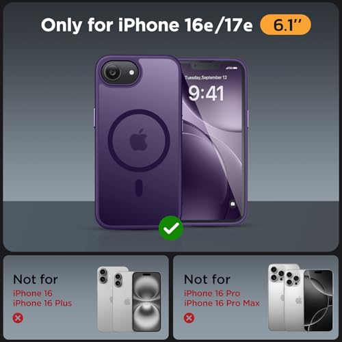 Image of Miracase for iPhone 16e case & iPhone 17e Case for MagSafe [with 2x9H+ Screen Protectors] TOP Military-Grade Protection Shockproof with Velvet Touch for iPhone 16e /17e Phone Case 6.1 inch, Dark Purple