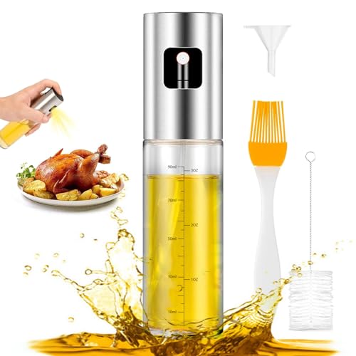 Aurldpio Oil Sprayer Dispenser Oil Spray Bottle Vinegar Sprayer Dressing Spray with Brush Portable Grilling Olive Oil Glass Bottle 100ml Kitchen Gadgets for Salad Baking BBQ Air Fryer Roasting