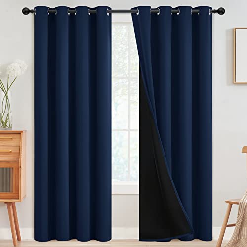 Image of SimpleHome 100% Blackout Curtains for Bedroom,Thermal Insulated Grommet Window Drapes Room Darkening Navy Blue Curtains for Living Room with Black Back,52 x 84 Inch,2 Panels