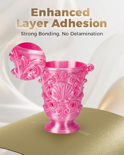 Image of VOXELAB Silk+ PLA Filament 1.75mm, Shiny Chrome-Like Finish with Enhanced Layer Adhesion, 1kg (2.2lbs) for Most FDM 3D Printers, Smooth & Flawless Printing(Pink)