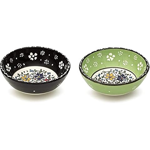 Ceramic Dessert Bowls Set of 2 - Cute Bowls for Dessert, Appetizer, Dips, Candy, Small Fruits, Nuts, Ice Cream, Rice - Colorful Serving Bowls Moroccan Spanish Turkish Mexican Mandala Tapas Bowl Sets Cover