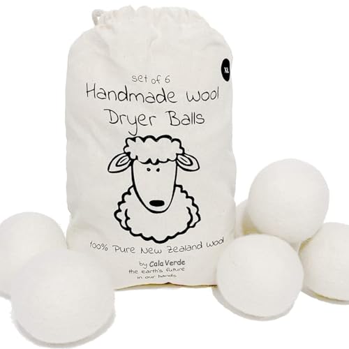 CALA VERDE - 6 bolas XL para secadora, Pelota secadora de lana natural para secar en secadora, 100% Pura Lana Orgánica de Nueva Zelanda, reduce arrugas, acorta tiempo de secado