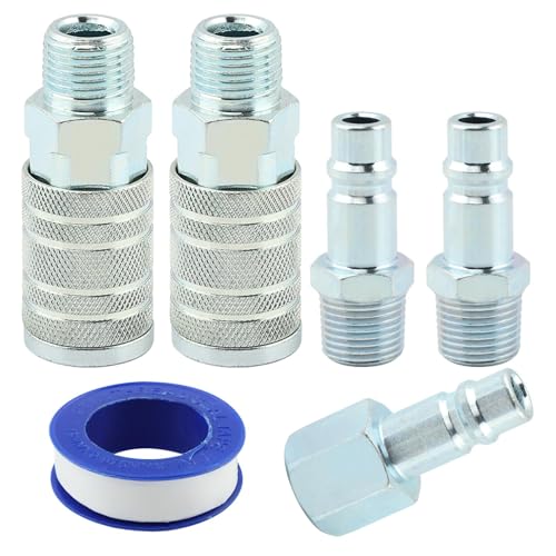 1/2 Air Hose Fittings Set - 2PCS I/M Industrial Type Coupler 3PCS Plugs 300PSI Air Compressor Accessories Quick Connect Fittings (External Thread)