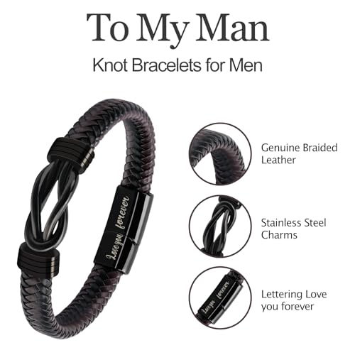 Bracelets Gifts for Men: Christmas Gifts Mens Bracelet Leather Couples Bracelets Anniversary Valentines for Him Boyfriend Husband from Wife Valentine's Birthday Romantic2