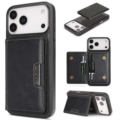 �y���̓}�O�l�b�g �J�[�h���[�EMagsafe�Ή��z iPhone 17 Pro Max �p �P�[�X �X�g���b�v�z�[�� ���C�����X�[�d�Ή� ���U�[ �X�^���h �}�O�l�b�g���J�[�h�P�[�X �A�C�t�H��17�v���}�b�N�X �݊��i �J�o�[ (�u���b�N)