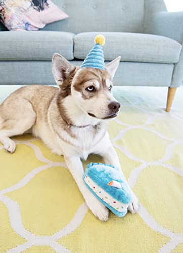 ZippyPaws Birthday Gifts for Dogs - Blue Birthday Cake Slice, Plush Squeaky Dog Toy, Dog Birthday Party Supplies for Boys & Girls