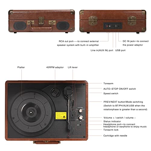 Tourne Disque Vinyle, VOKSUN Vintage Tourne Disque Bluetooth avec 33/45/78 RPM, 2 Haut Parleurs Intégrés, Enregistrement… - Les Beatles, Paul McCartney, John Lennon, RIngo Starr, George Harrison Tourne Disque Vinyle, VOKSUN Vintage Tourne Disque Bluetooth avec 33/45/78 RPM, 2 Haut Parleurs Intégrés, Enregistrement… – Image 3