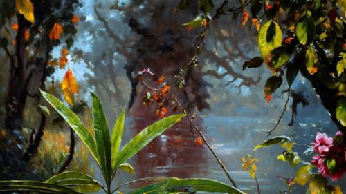 Peinture à l'huile paysage tropical sur toile d'art durable 58 x 90 cm