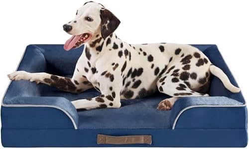 Codi Extra Large Memory Foam Layer Dog Bed, Washable Orthopedic Dog Bed Couch with Removable Zipper Cover, Waterproof Dog Bed Sofa Bed, Grey, 106x81x(8.9+8.9) cm