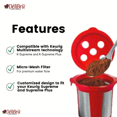 Delibru Reusable K Cups For Keurig Supreme And K Supreme Plus Coffee Pods - Pack Of 2 [Red & Yellow] - Refillable Kcup For Keurig Supreme Coffee Maker #TOP2