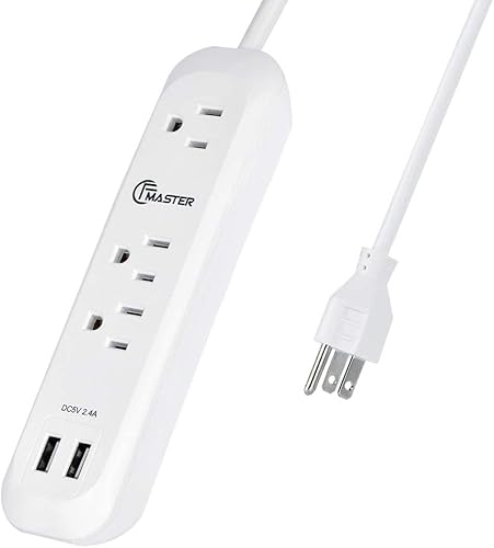 Tira de alimentación USB con protector de sobretensiones, cable de extensión largo de 6 pies, 3 tomas, 2 puertos USB (2.4A12W), protección contra disponible en Yaxa Peru