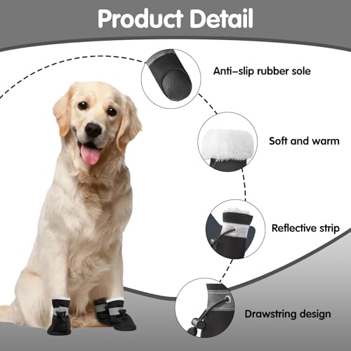 SSIMIDAPT 4 Stück Hundeschuhe Pfotenschutz Winter, Schneestiefel für Hunde, Hundeschuhe mit Rutschfester Sohle und Reflektierendem Klettverschluss, Warm, für Kleine Mittlere Große Hunde