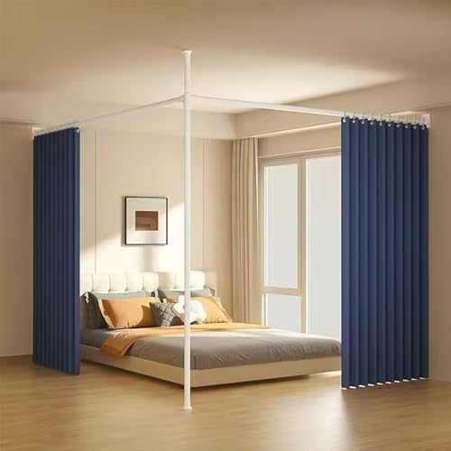 DhbdHsfs パーテーション 突っ張り棒 カーテン カーテン 遮光 curtains for living room パーティション 部屋 仕切り 厚肉炭素鋼管、伸縮ポール、耐荷重90kg(ブルー,2本横バー(310-360cm+360-410cm))（Amazon）
