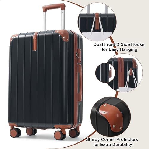 Image of Hardside Luggage Sets, Lightweight Stripes Suitcase with Spinner Wheels, Black