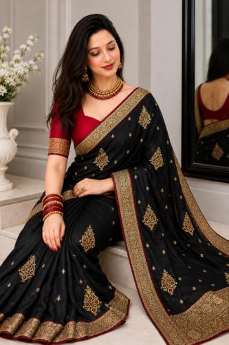 Image of Women's Glory Banarasi Satin Silk Saree with Embroidery Design