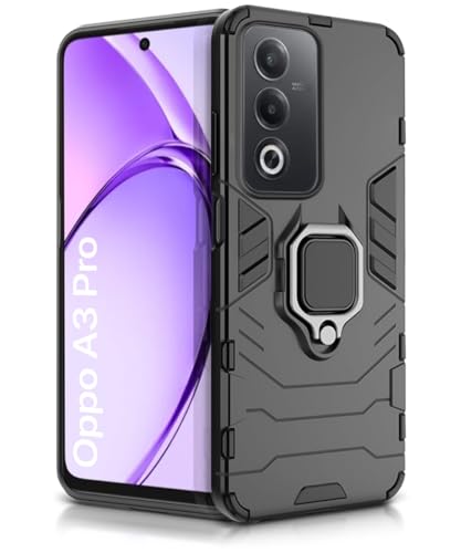 WOW IMAGINE Shock Proof Back Case Mobile Cover for Oppo A3 Pro 5G | Oppo K12x 5G (Tough Armor | Hybrid PC + TPU | Full Protection with Ring Holder & in-Built Kickstand | Black)- Best and cheap mobile covers in India
