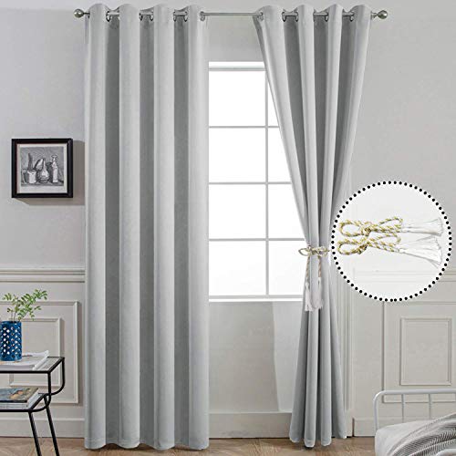 Yakamok Room Darkening Grommet Window Drapes Thermal Insulated Light Blocking Light Grey Blackout Curtains for Bedroom(52Wx96L,Light Gray,2 Panels)