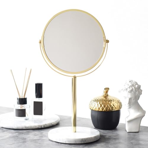 Espejo de maquillaje giratorio con base de mármol dorado elegante 8