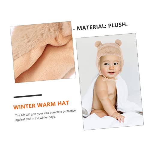 Cute Plush Ear Flap Hat for Newborn Boy Plush Hat Winter Cap Cartoon Ear Design Khaki3