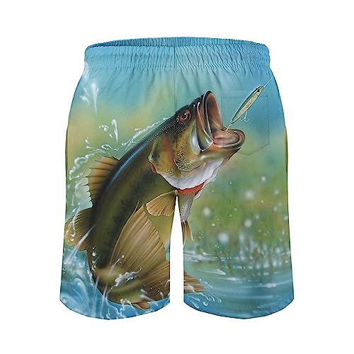 Bass Fishing Mens Swim Trunks Quick Dry Beach Shorts Casual Sports Board Shorts Swimwear with Pocket3