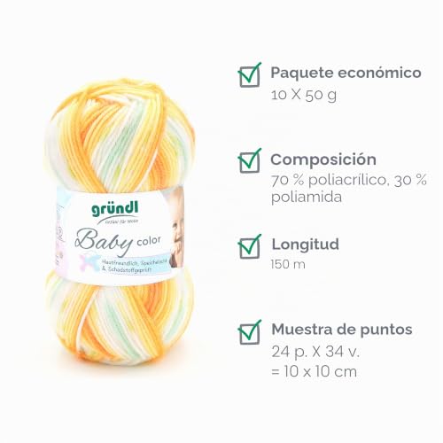 Hilo de ganchillo Gründl Baby color de alta calidad 10x50g tacto lana 3