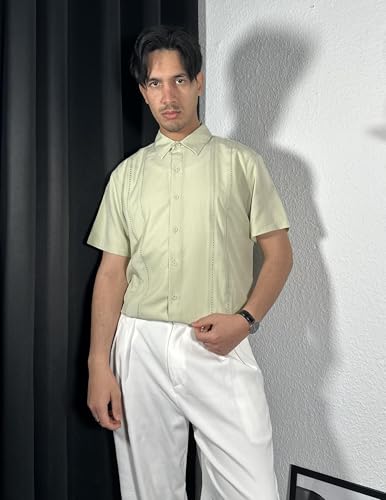 Image of COOFANDY Mens Cuban Guayabera Shirt Short Sleeve Button Down Shirts Summer Beach Vacation Shirts