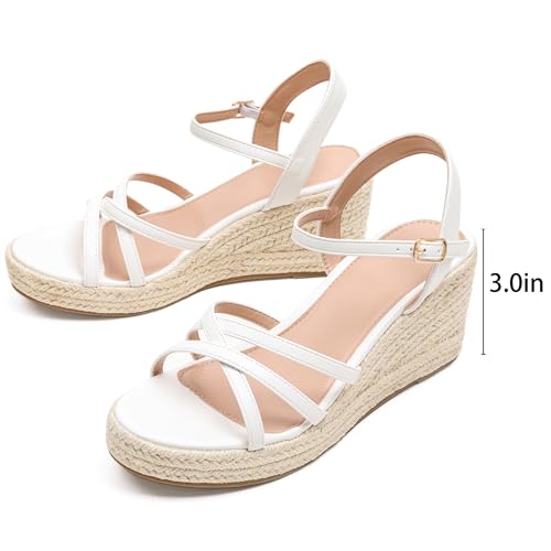 Image of Dressy Open Toe Sandals Platform Wedge Sandals with Cushioned Insole and Ankle Strap Buckle,Strappy Espadrille Wedge Sandals for Women Comfortable Summer