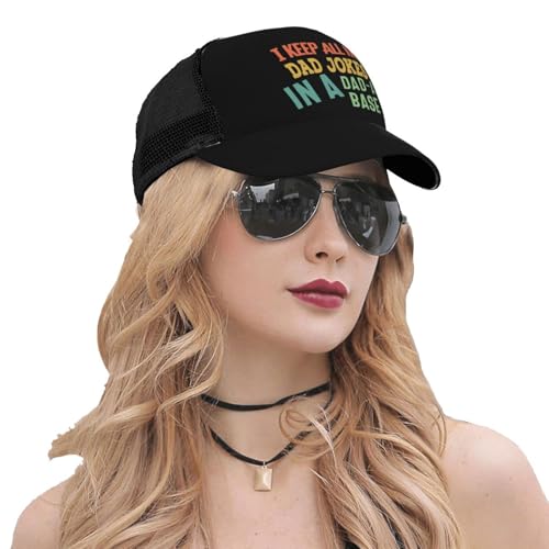 I Keep All My Dad Jokes in A Dad A Base Mesh Baseball Cap - Classic Adjustable Peak Cap, Trucker Hat for Men & Women 5