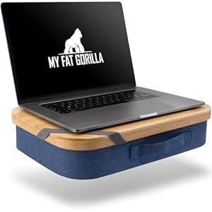 MY FAT GORILLA Laptopkissen Bambus mit Aufbewahrungsfach und Kabelloch, Laptop Unterlage für bis zu 17 Zoll, Laptop Tisch für Bett, Laptop Arbeitstablett, Laptop Tisch für Sofa, Laptop Kissen Holz