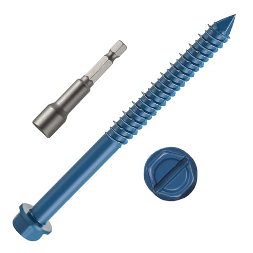 1/4" x 4" Concrete Screws, 50 PCS Blue Hex Washer Head Concrete Screws Anchor Kit for Masonry, Cement, Block, Brick or Stucco