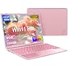 NOTODD 2025 Laptop 14 Zoll Win11 4-Core Celeron N5095 (bis 2.9GHz) 1920x1200 Notebook 8+256GB SSD Unterstützung 1TB(TF-512GB) Kühlgebläse Type-C Deutscher Tastaturschutz und kabellose Maus-Rosa