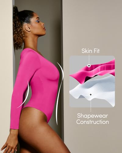 Image of IUGA Bodysuits for Women Tummy Control Body Suits for Womens Compression Slimming Thong Bodysuit V Neck