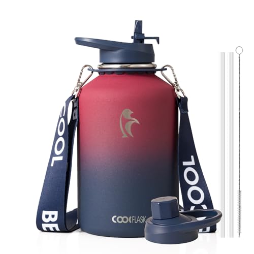 Image of Coolflask Half Gallon Water Bottle Insulated Stainless Steel with Strap