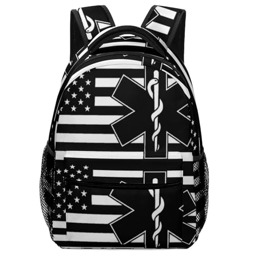 Emergency Medical Technicians U.S.A. Flag Funny Backpack Casual Daypack Lightweight Shoulders Bag for Men Women Cute Print