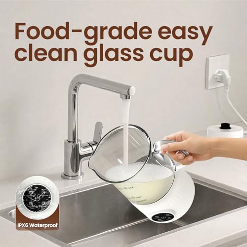 Image of 4-in-1 Electric Milk Frother and Steamer for Whole Milk, LED Touch Screen, Cold and Warm Foam Maker, Ceramic-Coated, 13.52oz for Lattes, Cappuccinos and Hot Chocolate, Auto Shut-Off, Cream White