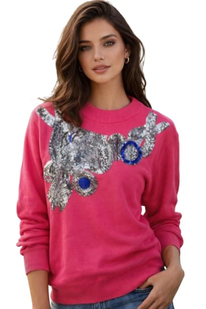 Women's Knit Sweater with Sequined Embellishment, Long Sleeve Winter Top, Casual Style-picture-48