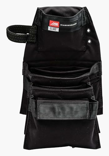 The Diamondback Elias 2.0 Tool Pouch, Ranger Green, Left Side | for Carpenters, Remodelers, Framer | Holder for Drill, Driver, Hand Tools, Chalk Line, Punch, Chisel, Marker (Black - Right Side)